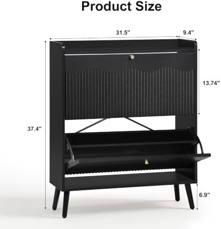 berrymerry 31.5” black fluted shoe cabinet storage with, close-up detail