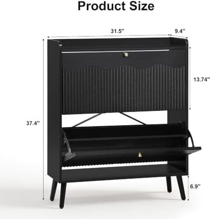 berrymerry 31.5” black fluted shoe cabinet storage with, close-up detail