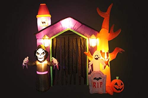8.5 Foot Halloween Inflatable Haunted House Castle with Skeleton, Ghost &...