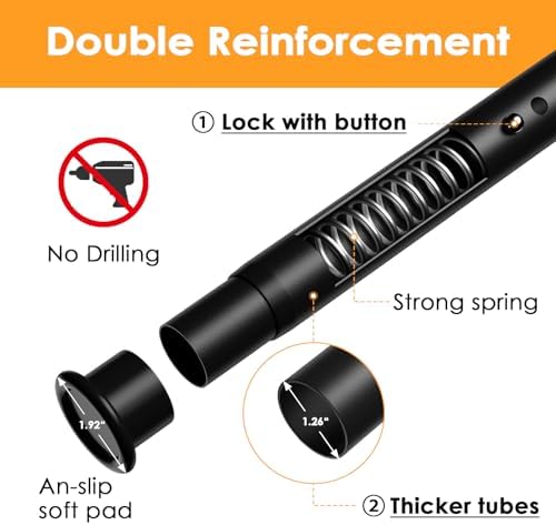 Tension Curtain Rod 43-124 Inches Extra Long Black Heavy Duty | Tension Rods Adjustable Curtain Rod No Drilling Spring Loaded Tension Rod for Windows Patio Curtains and Non Slip