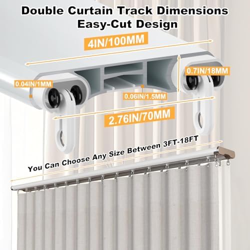 Double Curtain Track Ceiling Mount, Silent Aluminum Track Curtain Rail, Heavy-Duty Double Row Ceiling Curtain Tracks Rod Sliding Rails for Curtains, Room Divider for Living Room Bedroom (10FT)