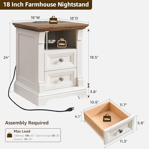 farmhouse nightstand with charging station 18"wood end table shown in use