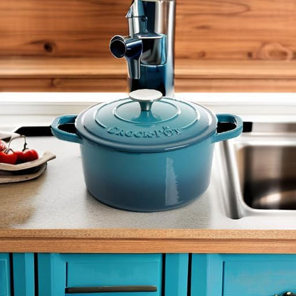 Crock-Pot Artisan 3-Quart Round Enameled Cast Iron Dutch Oven – Gradient Teal - Image 5
