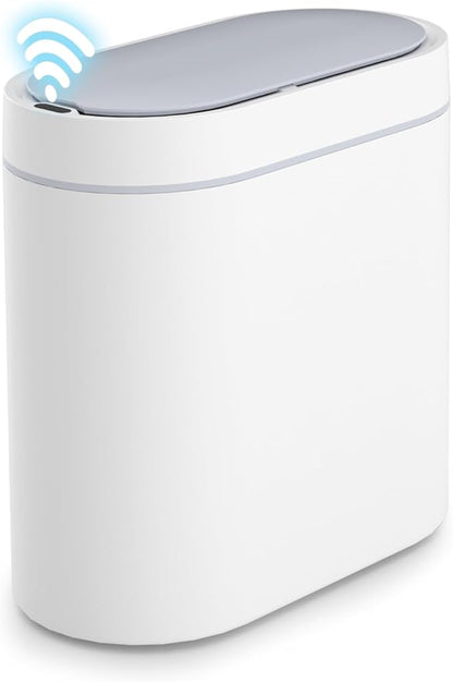 Bathroom Trash Can with Lid 2 Gallon Slim Motion Sensor Garbage Can Narrow by SYNCVIBE