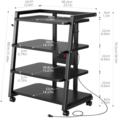 cabte mobile av media stand with outlets and shown in use