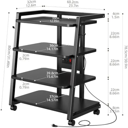 cabte mobile av media stand with outlets and shown in use