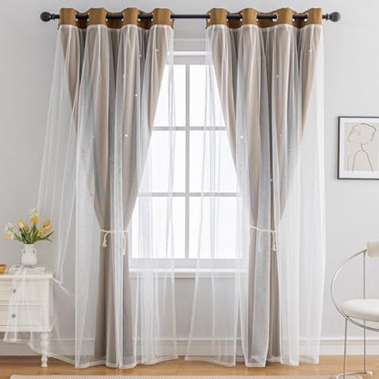 indistar Star Cutout Kids Window Blackout Curtains for Girl Bedroom Window Room Darkening Curtains & Drapes Baby Nursery Curtains (2 Panel,52Wx72L inch,Coffee)