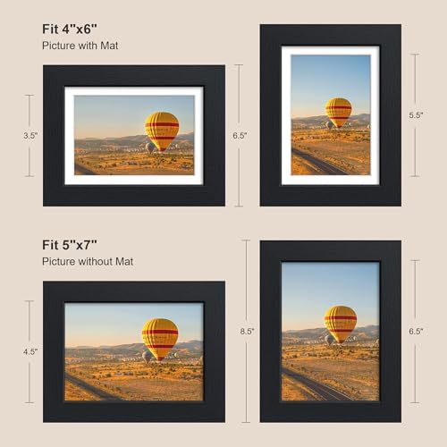 5x7 Picture Frame Black - 3 Pack, Solid Wood Frame, with HD Tempered Glass, Displays 4x6 or 5 x 7 Photo, for Tabletop & Wall in Living Room, Bedroom, Office, Gallery