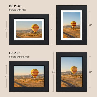 5x7 Picture Frame Black - 3 Pack, Solid Wood Frame, with HD Tempered Glass, Displays 4x6 or 5 x 7 Photo, for Tabletop & Wall in Living Room, Bedroom, Office, Gallery