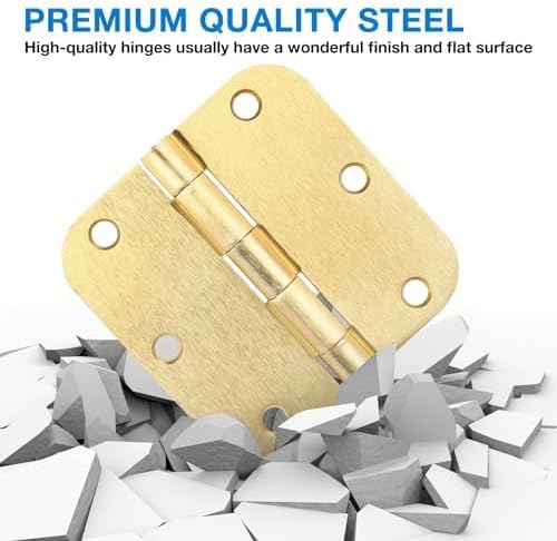 6 Pack Rounded Door Hinges 3.5 inch X 3-1/2" 5/8 Radius, Brushed Brass 3 ½ Inch - Image 6