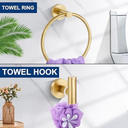 5 pieces bathroom hardware accessories set brushed gold showing dimensions