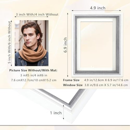4x6 Double Hinged Picture Frame with Real Glass, PS06-GYX6 | Vertical display for 3x5 photos with mat or 4x6 without mat.Folding College Frame, for tabletop decor, gift for memories