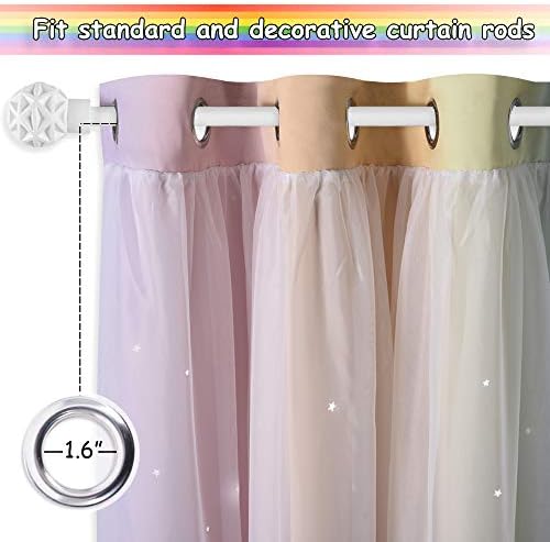 NICETOWN 2 Panels Blackout Curtains for Kids Girls Bedroom Living Room Colorful Double Layer Star Cut Out Stripe Rainbow Window Wall Home Decoration,W34 x L63 Inches, Rainbow
