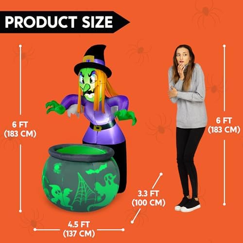 Joiedomi 6 Ft Halloween Inflatable Witch and Cauldron Decoration with Project...