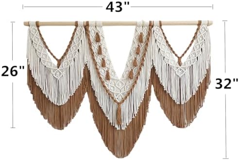 large macrame wall hanging - Boho Tapestry Macrame Wall Decor Art- Chic Bohemian Handmade Woven Tapestry Home Decoration for Bedroom Living Room Apartment Wedding Party - 43"x32" (Beige-Brown)