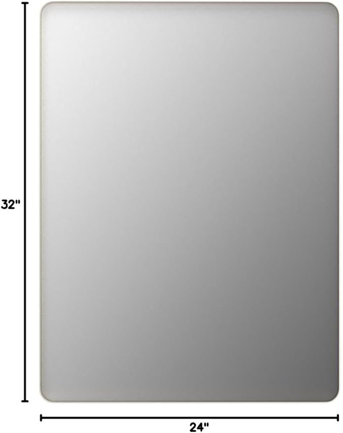 LOAAO 24X32 Inch Brushed Nickel Bathroom Mirror, Rounded Rectangle Silver Metal - Image 9