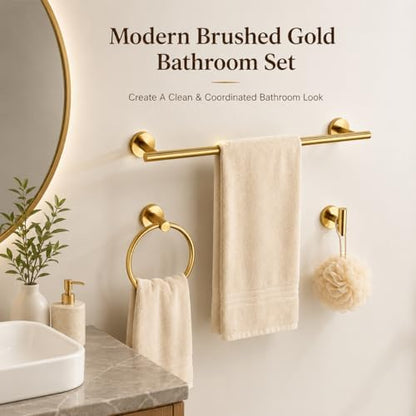 brushed gold bathroom hardware set 5 piece with shown in use