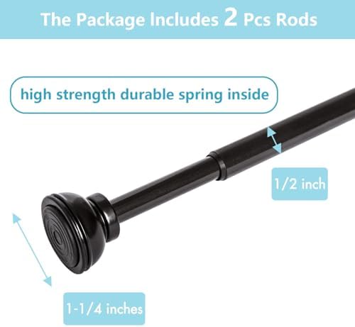 KXLIFE 2 Pack Spring Tension Rod Adjustable 22-36 Inches, Bronze | 1/2-inch Decorative Tension Drapery Rod, Tension Mounted, Non-Slip, for Window, Kitchen, RV, Doorway