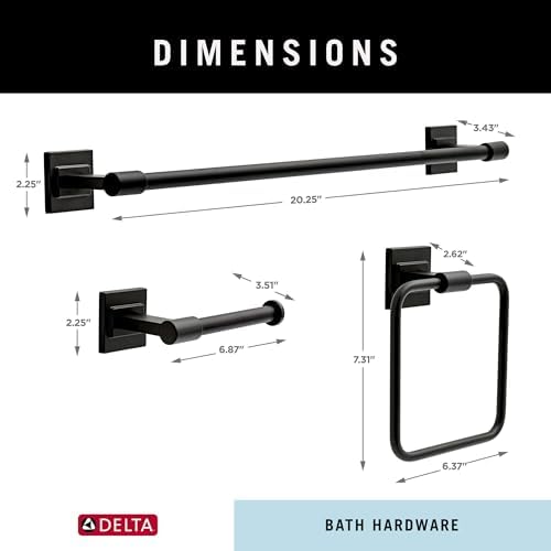 delta faucet mclaren 3-piece bathroom set, matte black on a desk or shelf