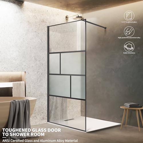 bathroom shower door, modern grid shower door 34 shown in use