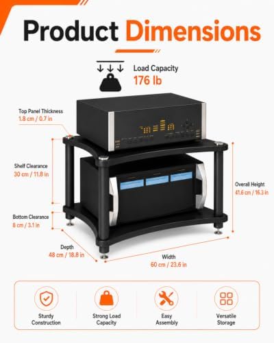 heavy duty 2-tier av media stand, 176 lb shown in use