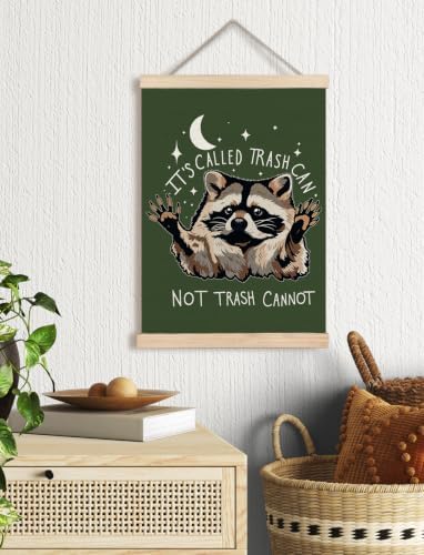 Funny Olive Green Motivational Raccoon Poster Wall Art Framed 12x16in | Raccoon Lover Gifts, It's Called Trash Can Not Trash Cannot Inspirational Canvas Prints Wall Decor for Bedroom Home Office