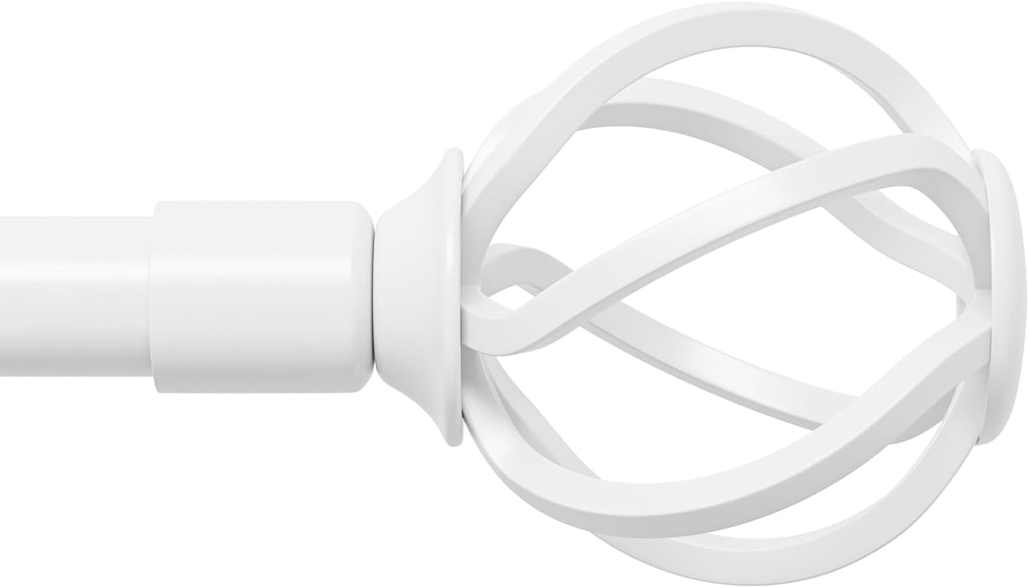 White Curtain Rods for Windows 32-50 inch with Twisted Cage Finials, Adjustable Heavy Duty Curtain Rods Set for Bedroom, Kitchen, Decorative 5/8" Diameter Curtain Rod