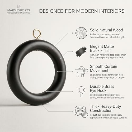 Handmade Wooden Drapery Rod Rings, Curtain Rod Rings, for 1-1.5 inch Curtain Rod Pole - Beech Wood (24, 2.2 INCH Inner Dia)