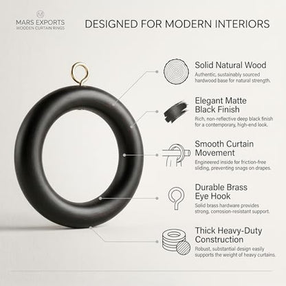Handmade Wooden Drapery Rod Rings, Curtain Rod Rings, for 1-1.5 inch Curtain Rod Pole - Beech Wood (24, 2.2 INCH Inner Dia)