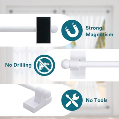 Turquoize 2 Pack Magnetic Curtain Rods for Metal Doors, 16-28", White | No Drilling Required, Strong Magnetic Hold, Easy Remove and Reposition, Fits Steel Doors, Washers, Dryers & Cabinets