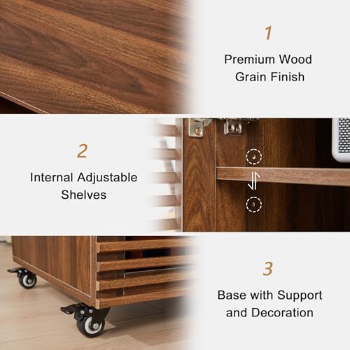 levnary 5-tier av media cabinet with grille door showing dimensions
