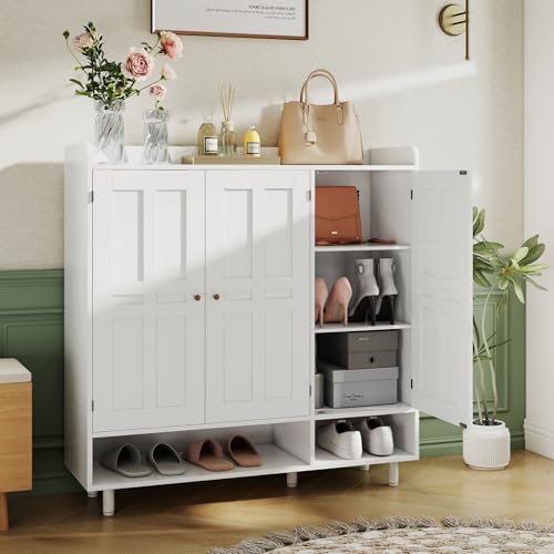 shoe cabinet with 3 doors and adjustable shelves, close-up detail