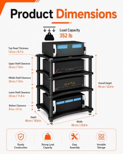 heavy duty 4-tier av media stand, 352 lb shown in use