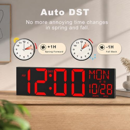 JALL 30" Giant Digital Wall Clock, Extra Large LED Clock with Remote, Huge Wall Clock with Jumbo Numbers for Living Room, Gym & Church, Black Housing with Red Digits, Red