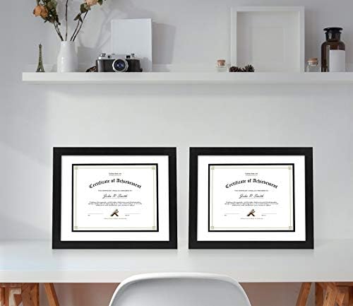 Golden State Art 11x14 Diploma Frame for 8.5x11 Document,Solid Wood/Glass | Fit For 11X14 Document & Certificates Without Mat,Double Mat(White With Black) ,Black ,2 Pack