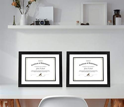 Golden State Art 11x14 Diploma Frame for 8.5x11 Document,Solid Wood/Glass | Fit For 11X14 Document & Certificates Without Mat,Double Mat(White With Black) ,Black ,2 Pack