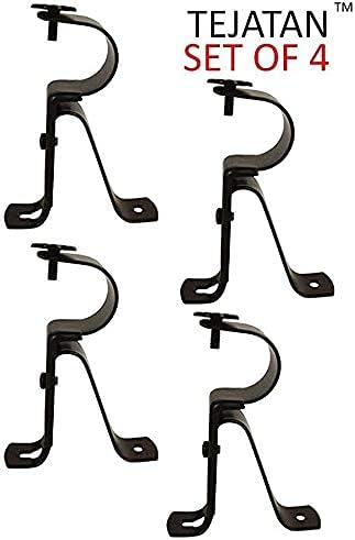 Curtain Rod Bracket for 1-Inch Diameter rods - (Set of 4 (2 Pairs, Black) (Can Also be Known as Curtain Rod Hangers, Drape Rod Hooks for wall, Curtain rods Brackets, Curtain Rod Holders)