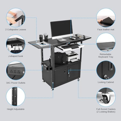 av cart with wheels,computer cart,rolling height adjustable utility, package contents