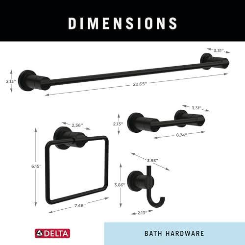 delta 4-piece matte black bathroom set towel rack on a desk or shelf