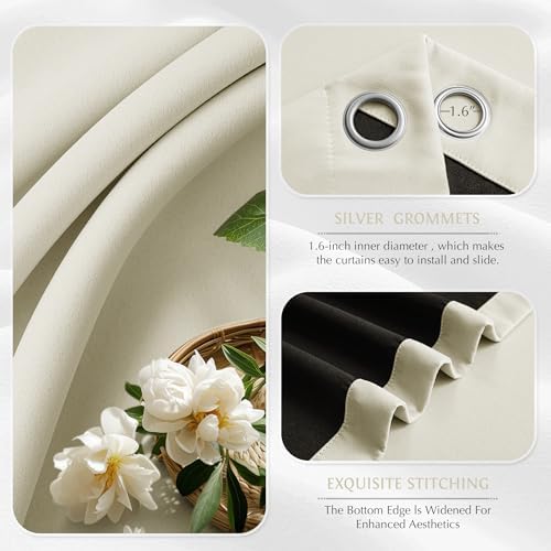 beauoop cream 100% blackout curtains for bedroom living, close-up detail