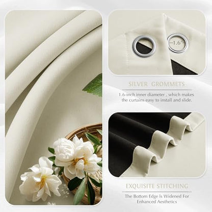 beauoop cream 100% blackout curtains for bedroom living, close-up detail