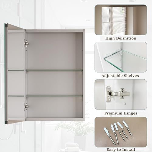 16" x 24" bathroom medicine cabinet mirror, aluminum, package contents