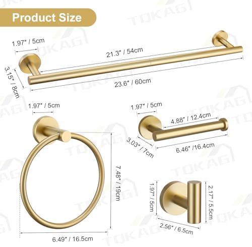 TQKAG 5 Piece Bathroom Accessories Set Brushed Gold Bathroom Hardware Set 23....