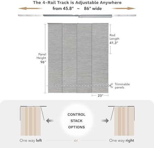 Cordless Blackout Vertical Blinds 45.8"-86" x 96", Cedar Bark | Cordless 99.99% Blackout Panels for Sliding Glass & Patio Doors with Extendable Track and Trimmable Height