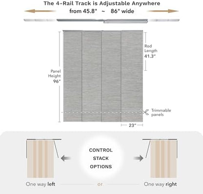 Cordless Blackout Vertical Blinds 45.8"-86" x 96", Cedar Bark | Cordless 99.99% Blackout Panels for Sliding Glass & Patio Doors with Extendable Track and Trimmable Height