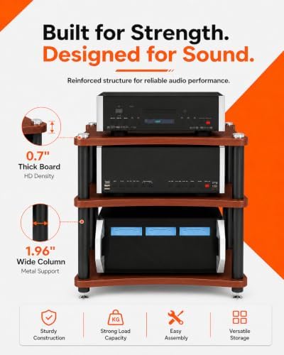 heavy duty 3-tier av media stand, 264 lb, close-up detail
