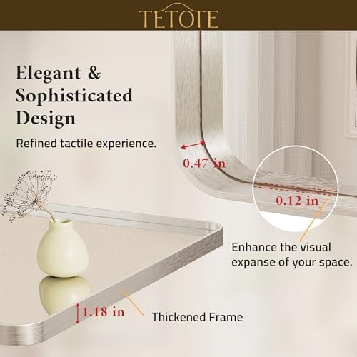 Brushed Nickel Bathroom Mirror 24 x 36 Inch for Vanity Metal Framed Mirror Modern Farmhouse for Living Room Entryway(Horizontal/Vertical)