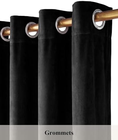 Black Velvet Blackout Curtains Grommet Thermal, W52 x L84, 2 Panels | Thermal Insulated, 300GSM Soft Velvet, Curtain Panels Chill Resist, Noise Reducing, Living Room, Bedroom, Home Theater
