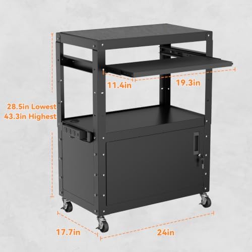 mobile av cart, adjustable height rolling computer cart shown in use