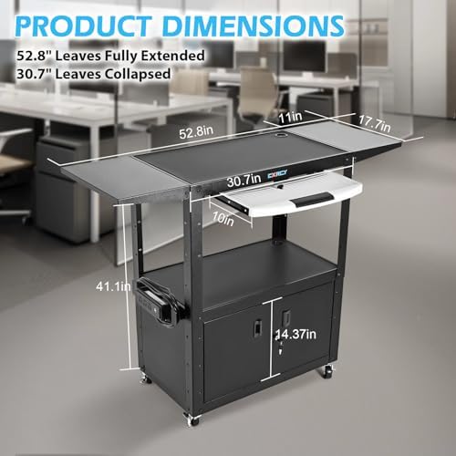 av cart with wheels,computer cart,rolling height adjustable utility shown in use